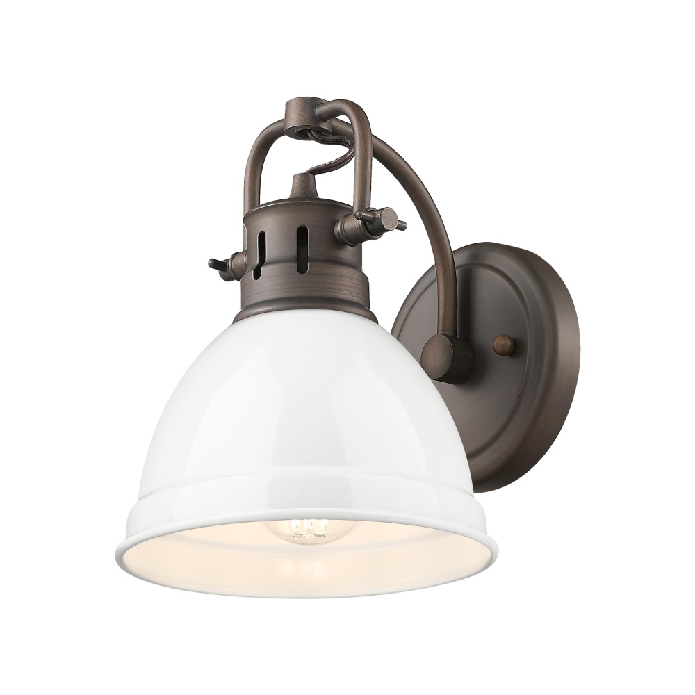 Yep by Golden Lighting Duncan 1-light Vanity in Rubbed Bronze and White shade